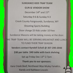 Get your table for the Sundance, WY Gun Show December 14 & 15